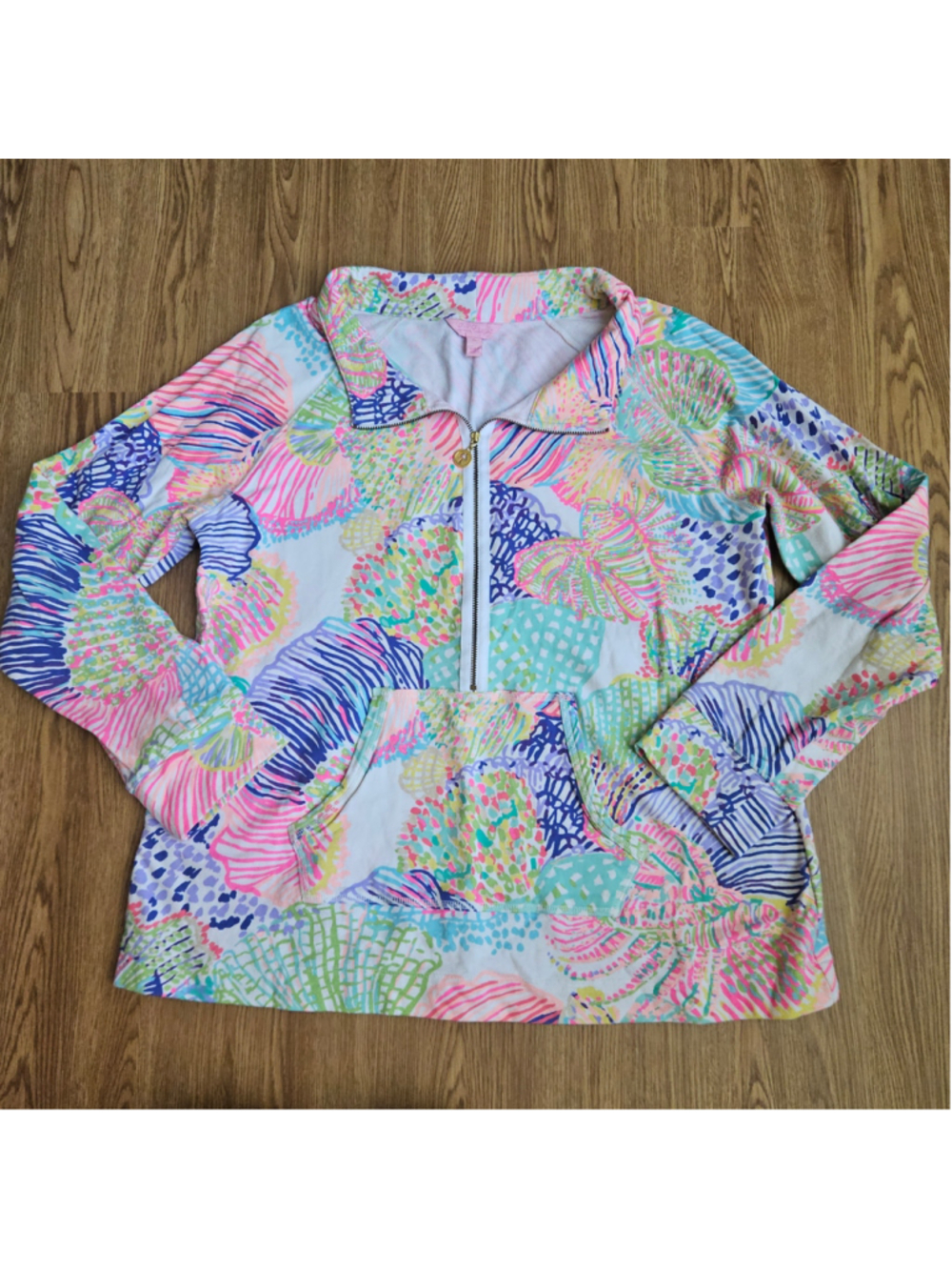 Lilly Pulitzer Colorful Coral Popover Quarter Zip Womens XL Preppy